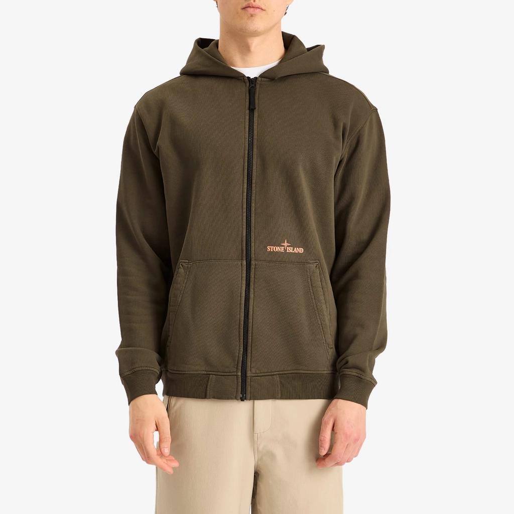 Stone Island Men's Fingerprint Logo Zip Hoodie Military Green